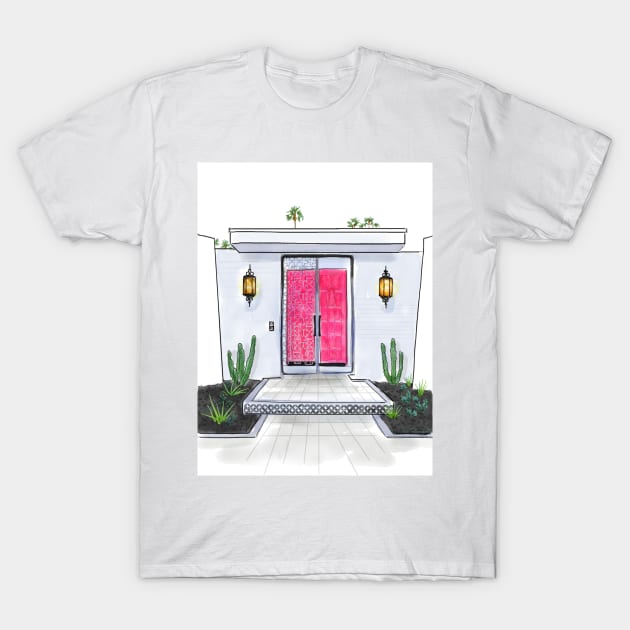 Hot Pink Palm Springs Door T-Shirt by kschowe